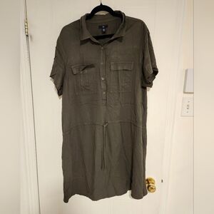 Gap Womens dress kaki green XXL adjustable waist short sleeve plus size NWT